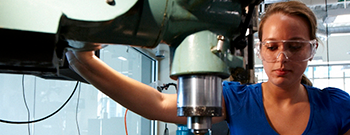 female mechanical engineering student working in a lab