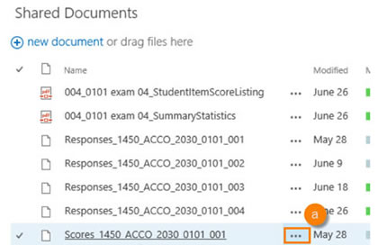 Test name shows in SharePoint library - click ... right of the name.