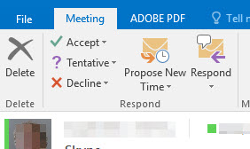 Click the meeting tab on the ribbon and accept, tentative, or decline.