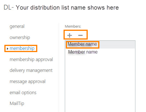 Select membership on the left pane and + to add a name in the middle pane.