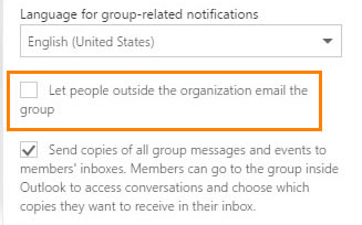 Select: Let people outside the organization email the group