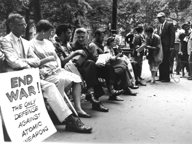 Photo of Dorothy Day and others in Washington Square Park, 1956