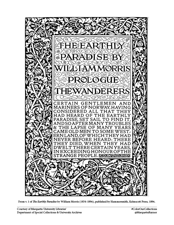 Page 1 of the coloring book, taken from Morris' The Earthly Paradise